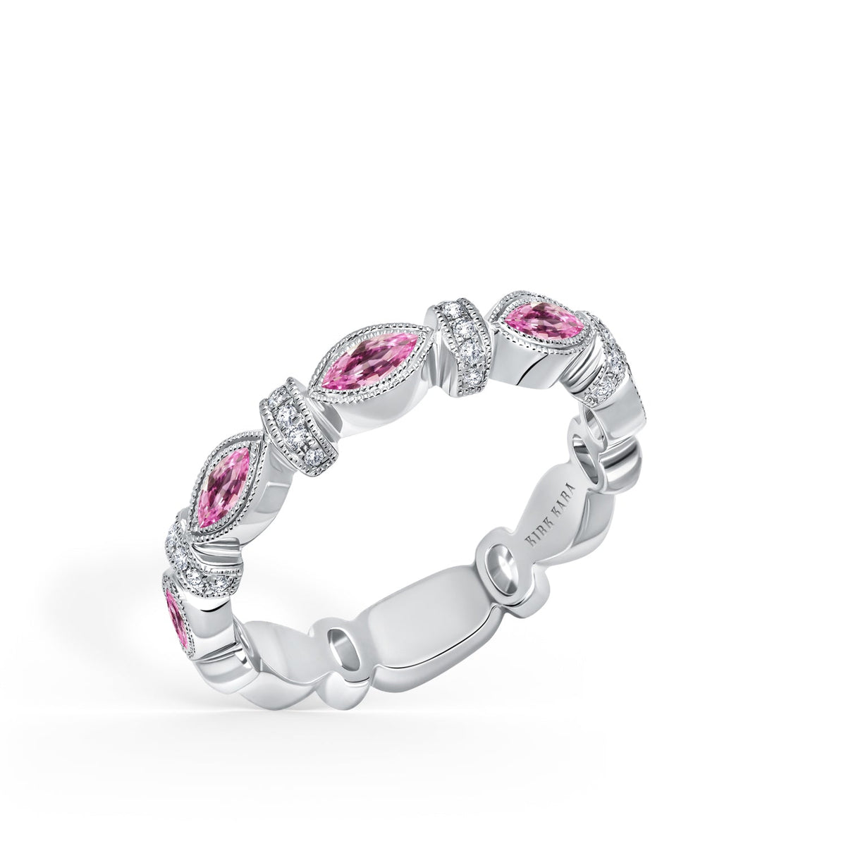 Marquise Pink Sapphire Diamond Wedding Band