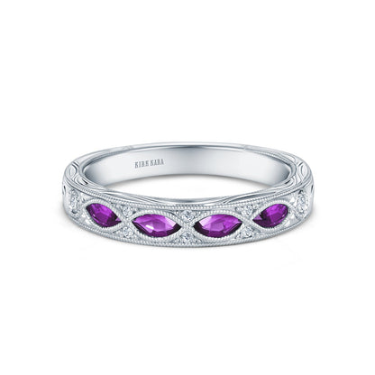 Engraved Amethyst Floral Diamond Wedding Band