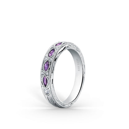 Engraved Amethyst Floral Diamond Wedding Band