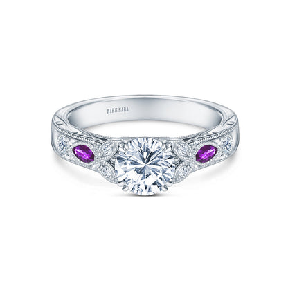 Amethyst Floral Diamond Engagement Ring