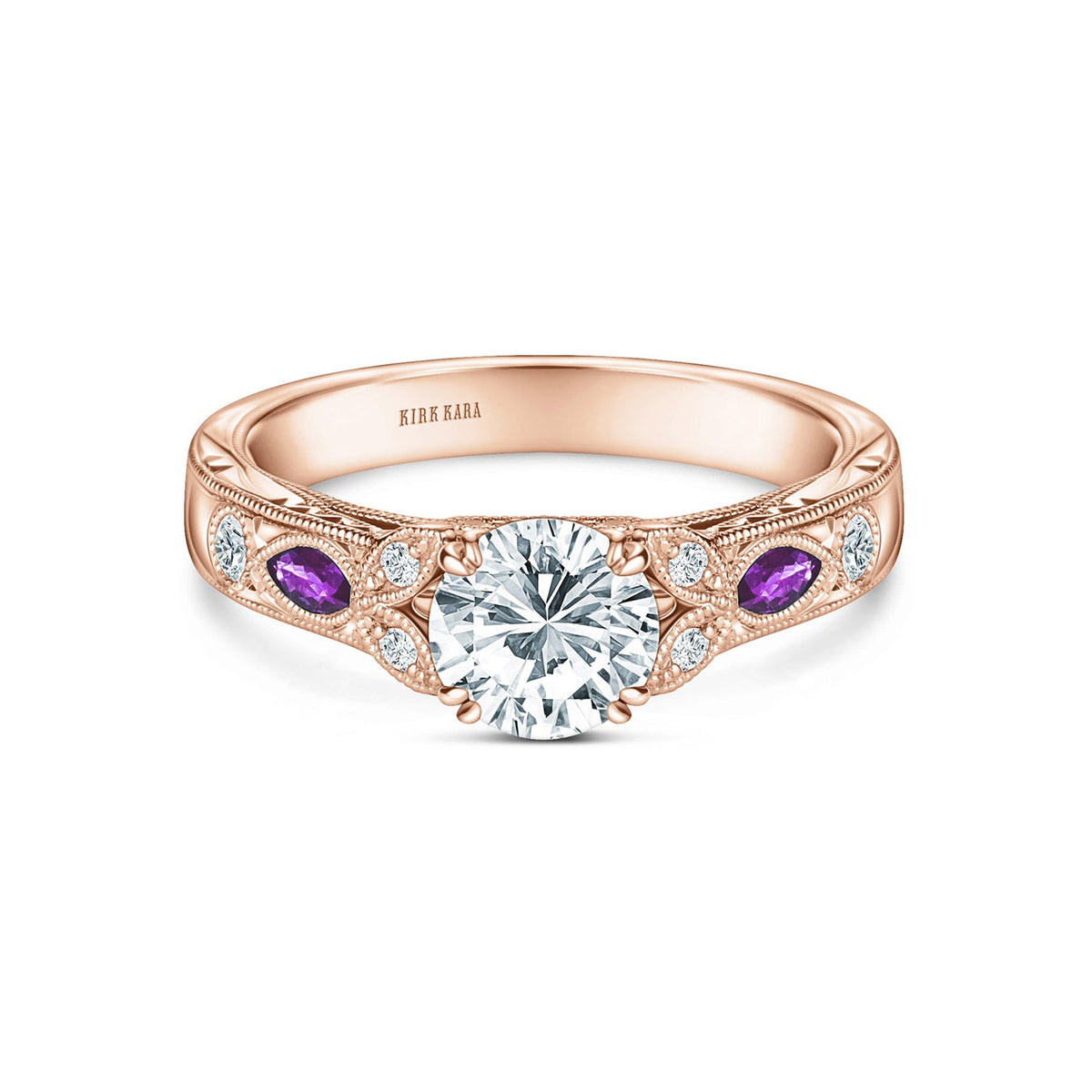 Amethyst Floral Diamond Engagement Ring