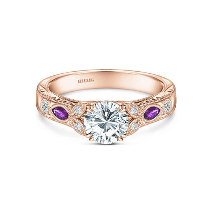 Amethyst Floral Diamond Engagement Ring