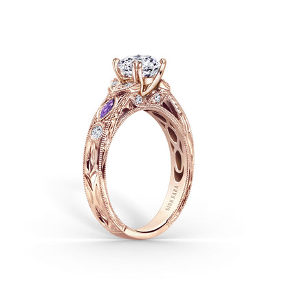 Amethyst Floral Diamond Engagement Ring