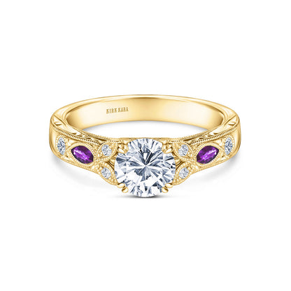 Amethyst Floral Diamond Engagement Ring