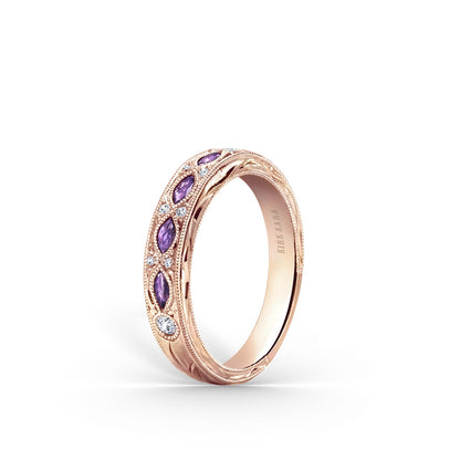 Engraved Amethyst Floral Diamond Wedding Band