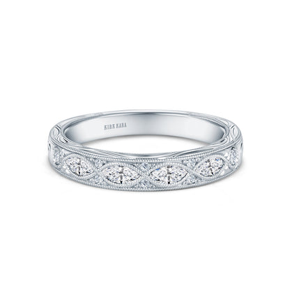 Engraved Floral Marquise Diamond Wedding Band