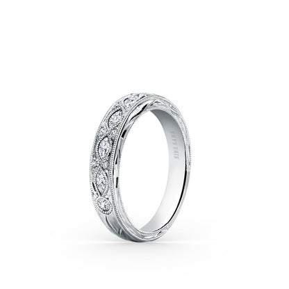 Engraved Floral Marquise Diamond Wedding Band