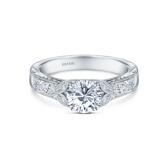 Floral Engraved Marquise Diamond Engagement Ring