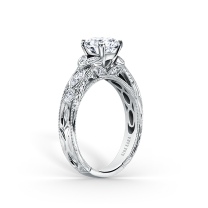Floral Engraved Marquise Diamond Engagement Ring