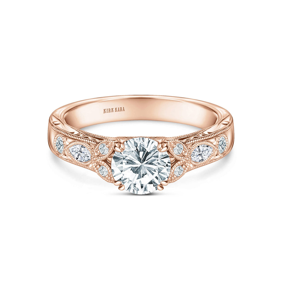 Floral Engraved Marquise Diamond Engagement Ring