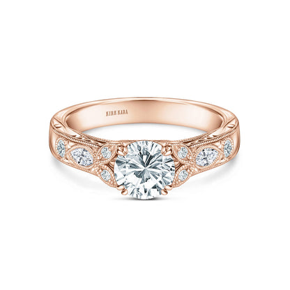 Floral Engraved Marquise Diamond Engagement Ring
