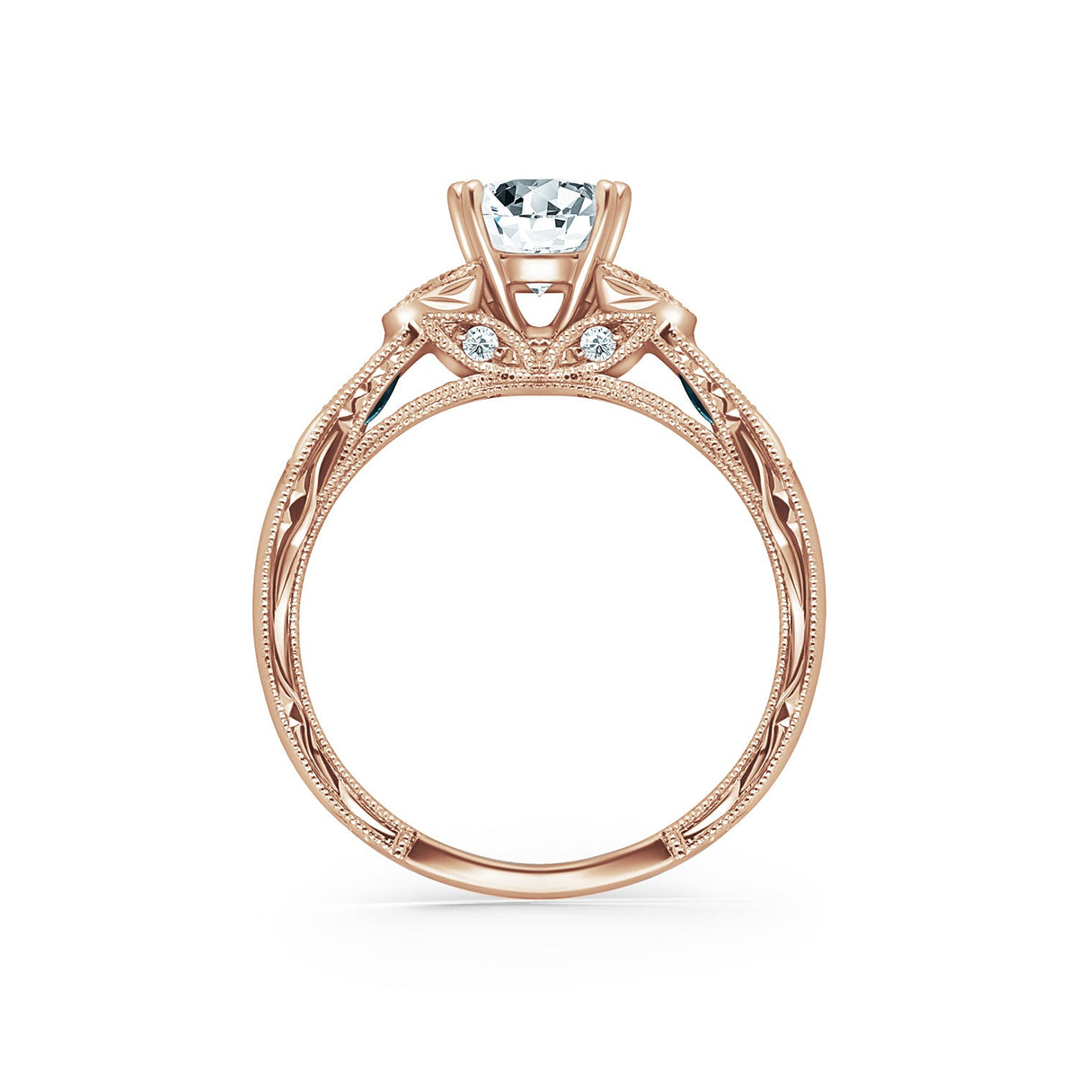 Pink Sapphire Diamond Engraved Engagement Ring