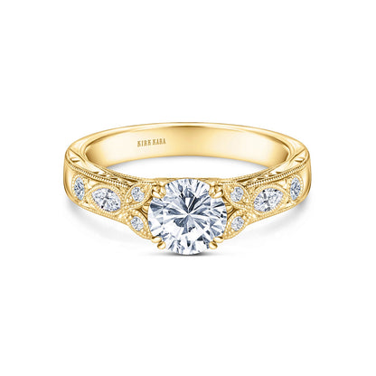 Floral Engraved Marquise Diamond Engagement Ring