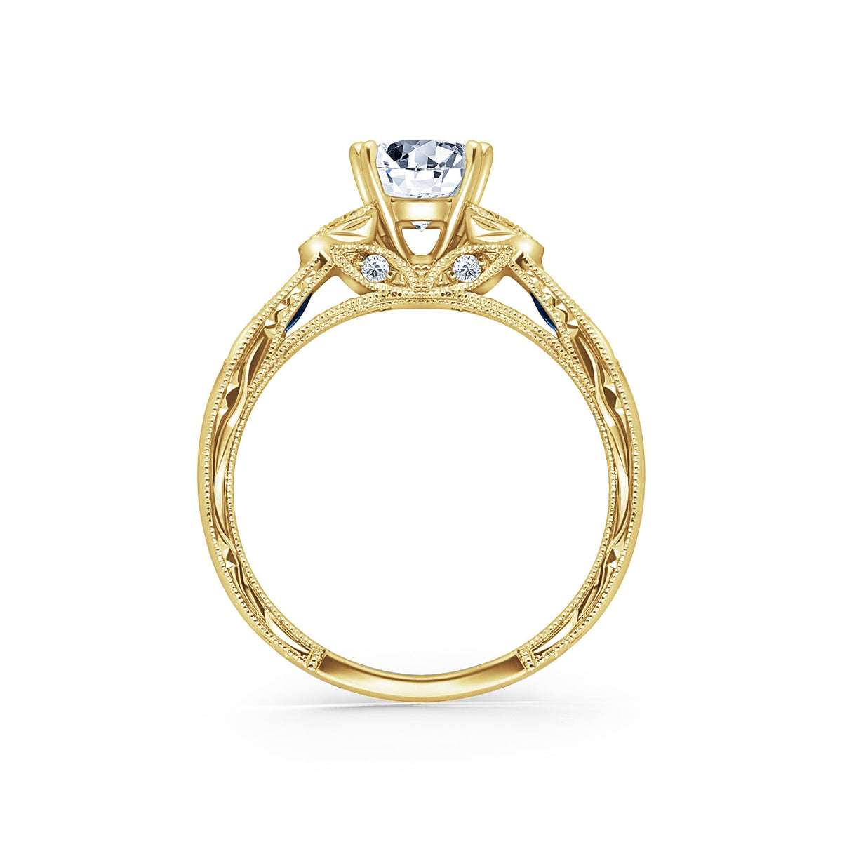 Tsavorite Floral Diamond Engraved Engagement Ring