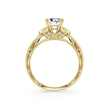 Tsavorite Floral Diamond Engraved Engagement Ring