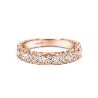 Engraved Floral Marquise Diamond Wedding Band