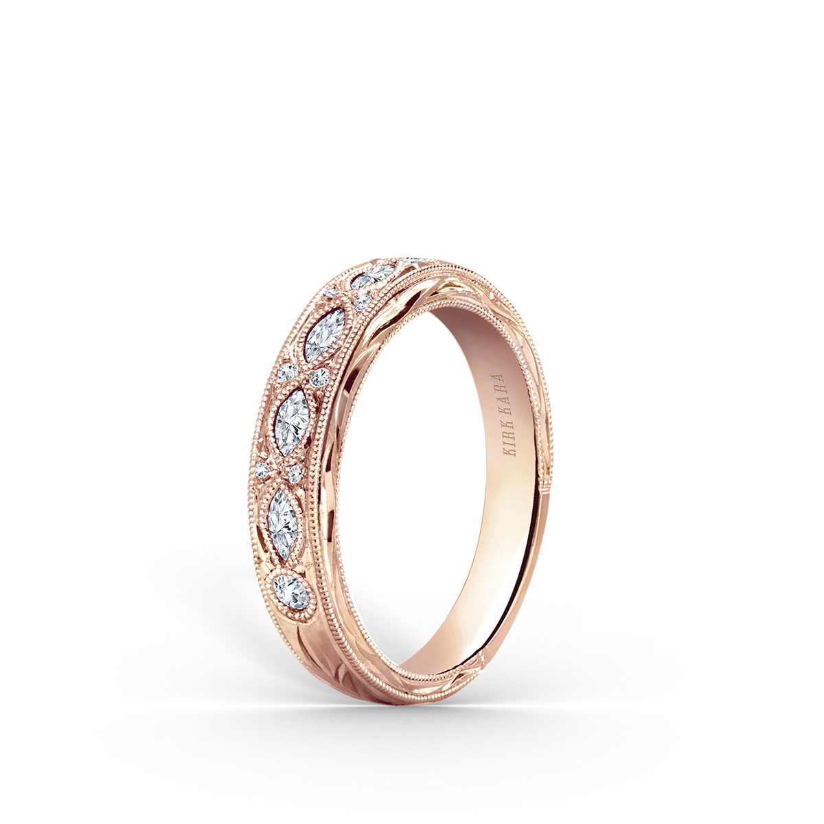 Engraved Floral Marquise Diamond Wedding Band