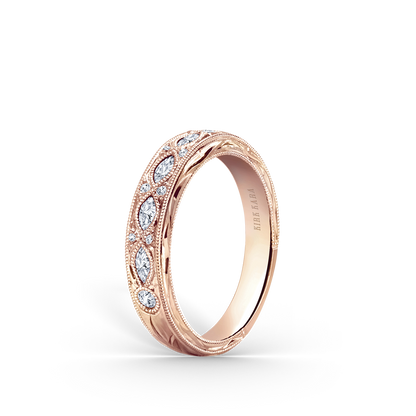 Engraved Floral Marquise Diamond Wedding Band
