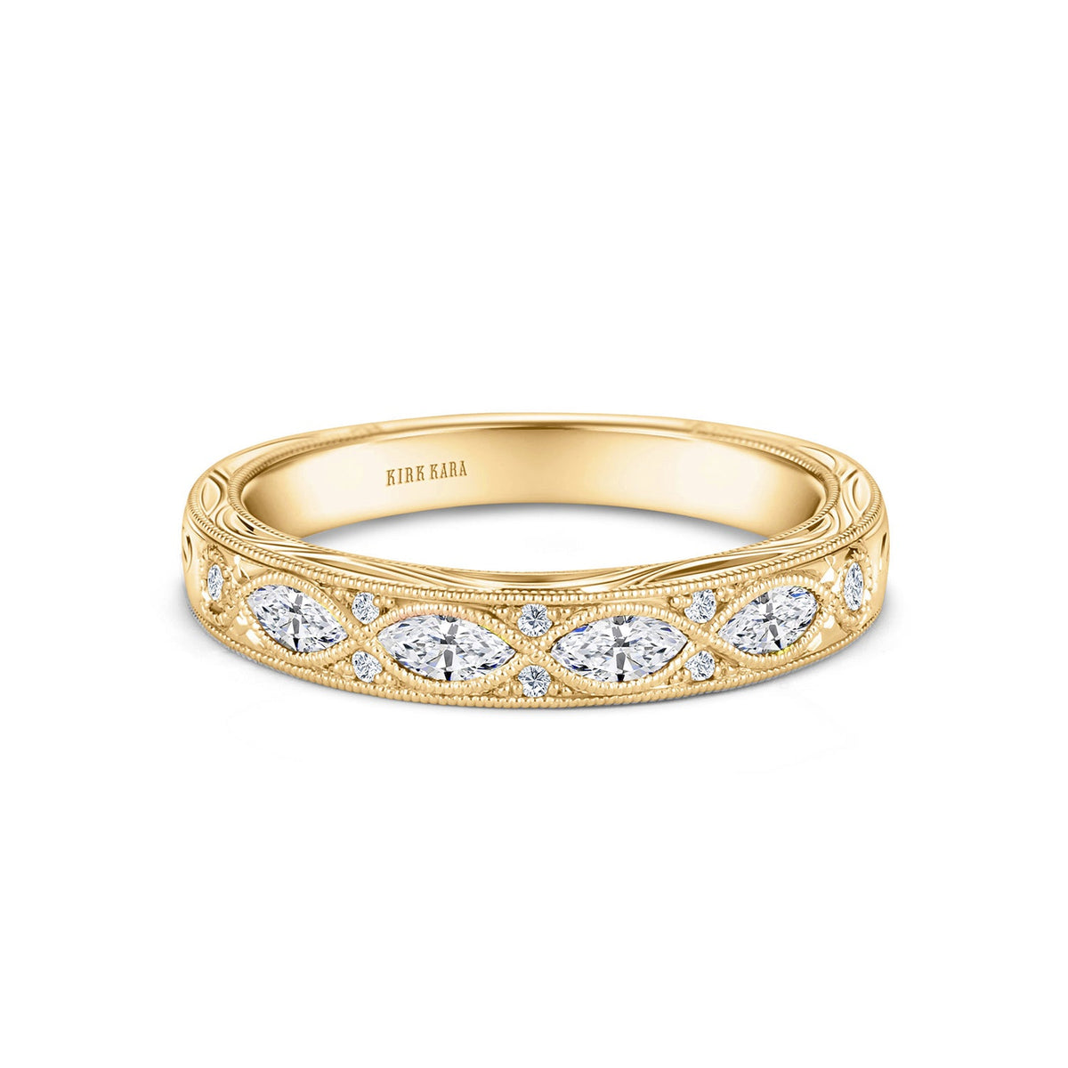 Engraved Floral Marquise Diamond Wedding Band