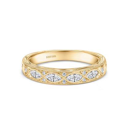 Engraved Floral Marquise Diamond Wedding Band