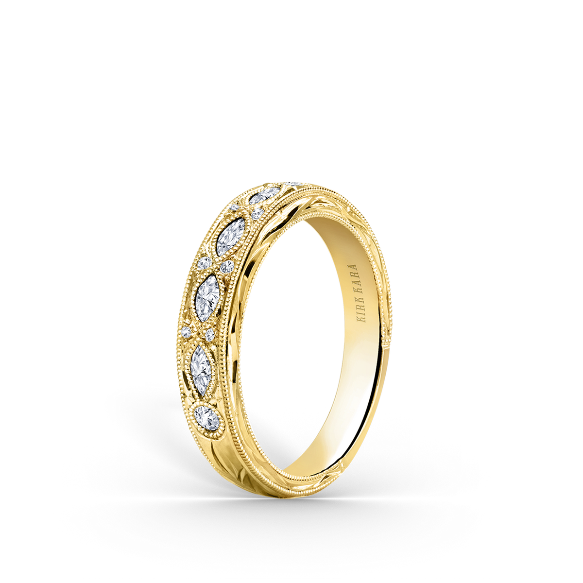 Engraved Floral Marquise Diamond Wedding Band
