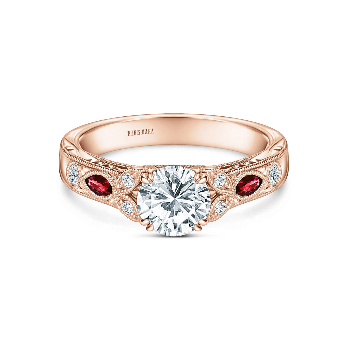 Ruby Floral Diamond Engraved Engagement Ring