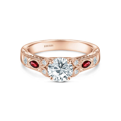 Ruby Floral Diamond Engraved Engagement Ring