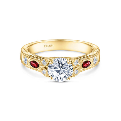 Ruby Floral Diamond Engraved Engagement Ring