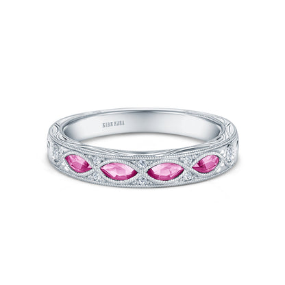 Engraved Blue Sapphire Floral Diamond Wedding Band