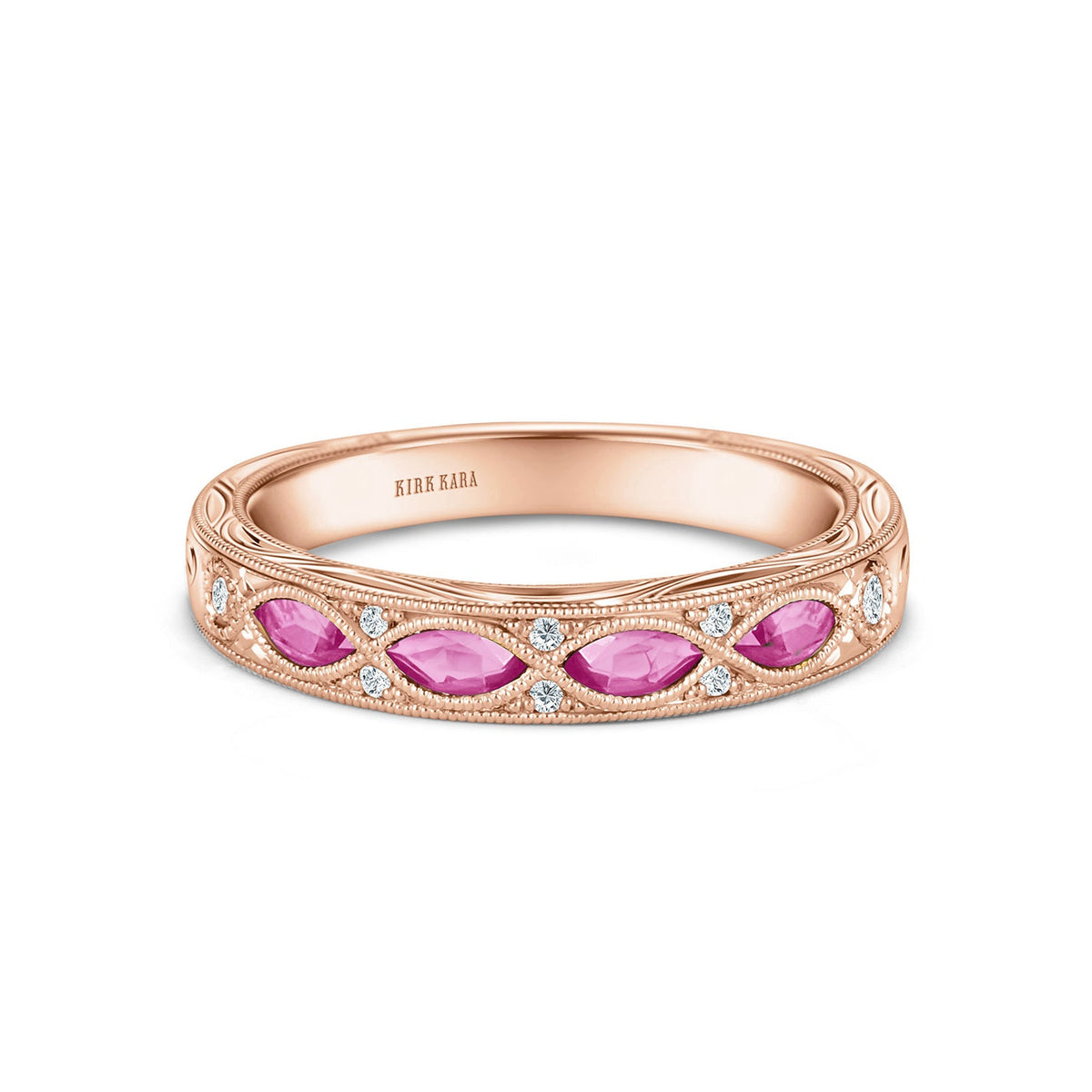 Engraved Blue Sapphire Floral Diamond Wedding Band
