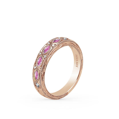 Engraved Blue Sapphire Floral Diamond Wedding Band