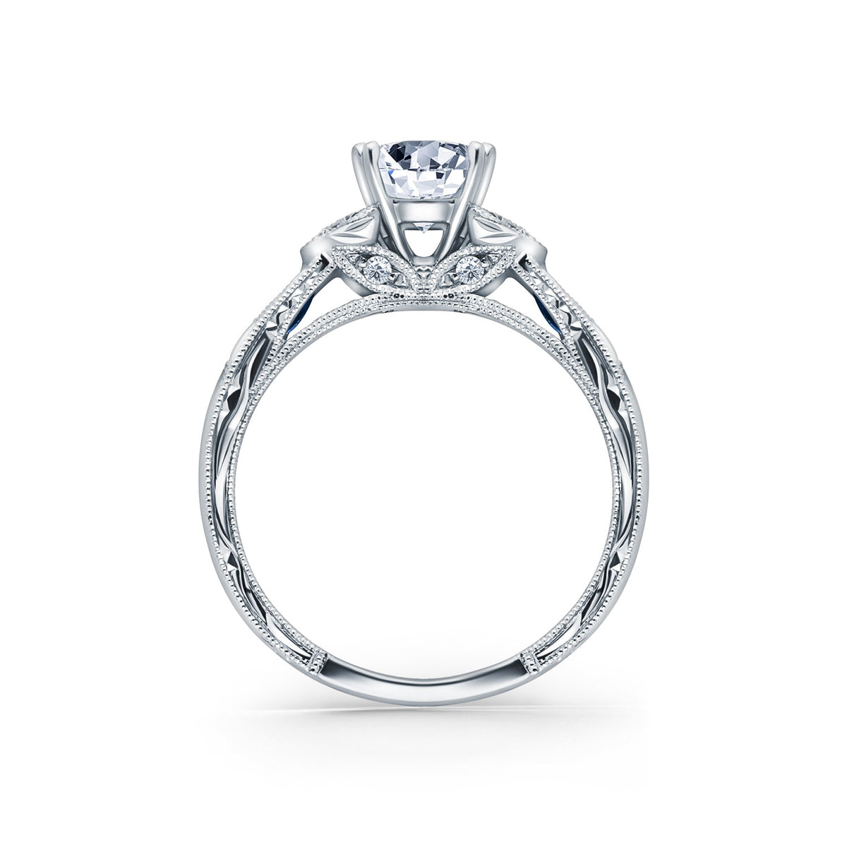 Tsavorite Floral Diamond Engraved Engagement Ring