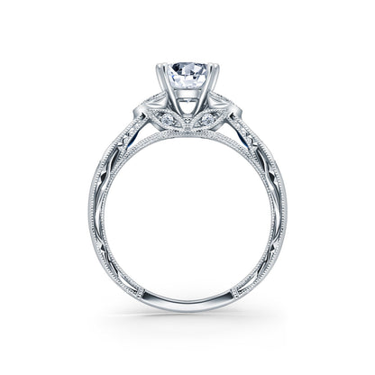 Tsavorite Floral Diamond Engraved Engagement Ring