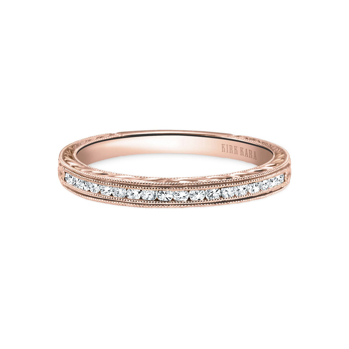 Channel Set Engraved Milgrain Diamond Wedding Band