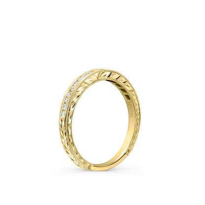 Channel Set Engraved Milgrain Diamond Wedding Band