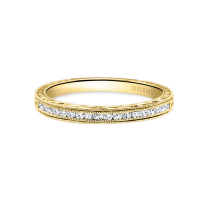 Channel Set Engraved Milgrain Diamond Wedding Band