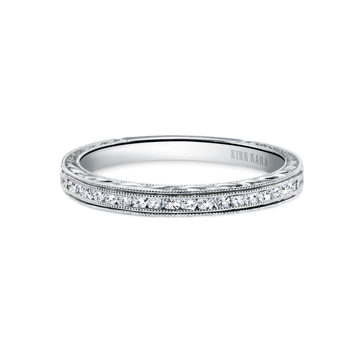 Channel Set Engraved Milgrain Diamond Wedding Band