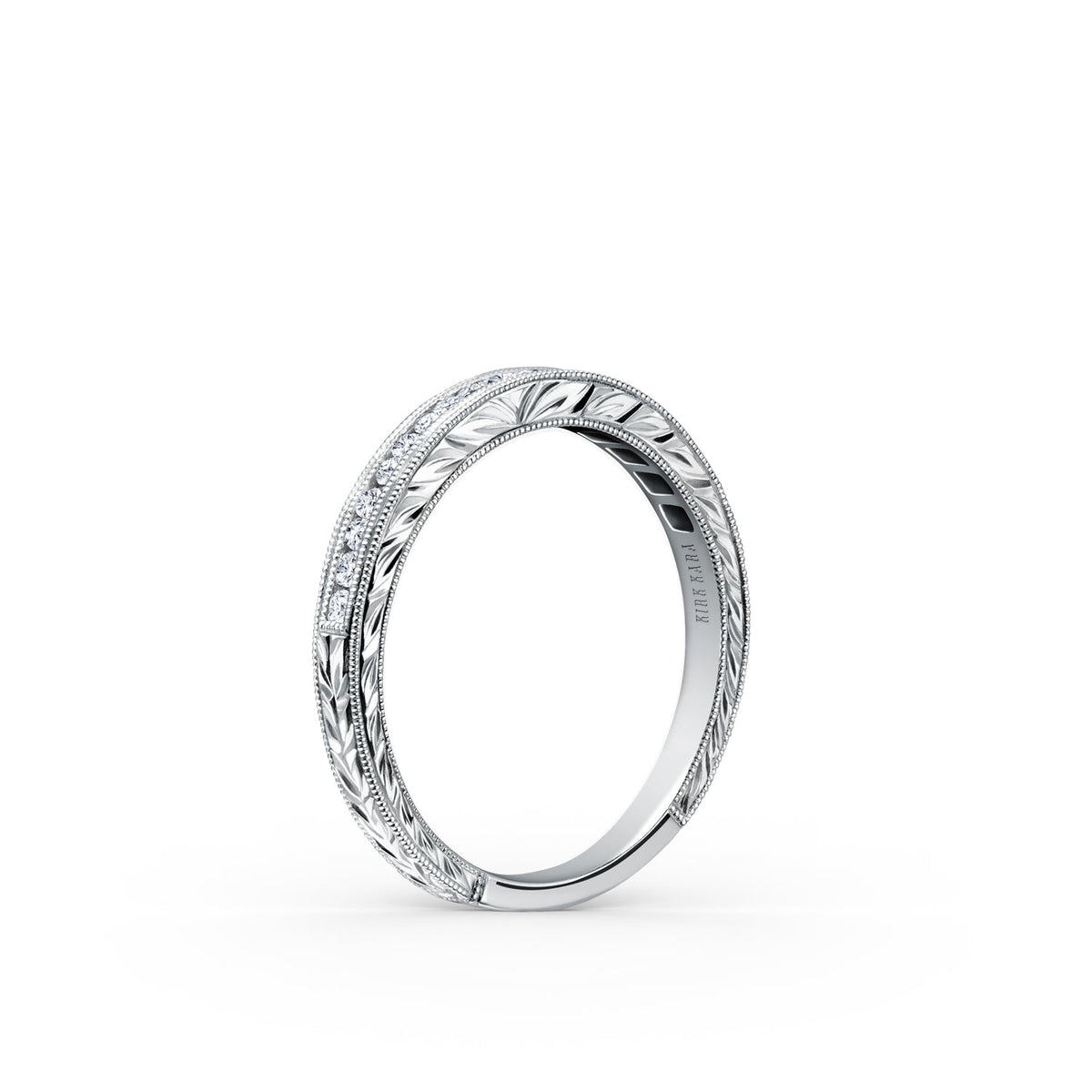 Channel Set Engraved Milgrain Diamond Wedding Band