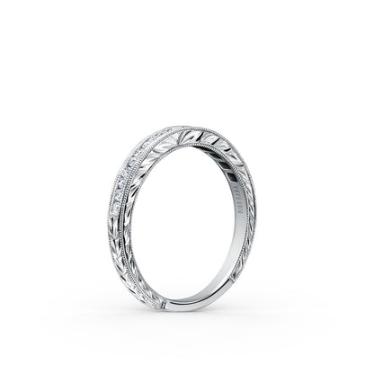 Channel Set Engraved Milgrain Diamond Wedding Band