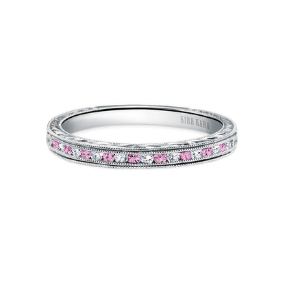 Channel Set Pink Sapphire Diamond Wedding Band