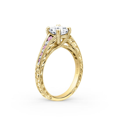 Pink Sapphire Channel Set Diamond Engagement Ring