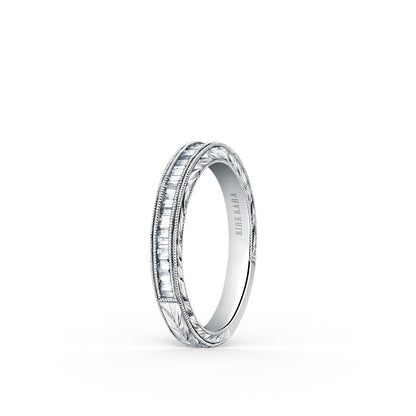 Channel Set Engraved Baguette Diamond Wedding Band