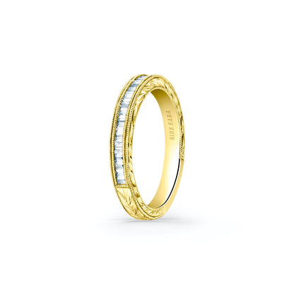 Channel Set Milgrain Baguette Diamond Wedding Band