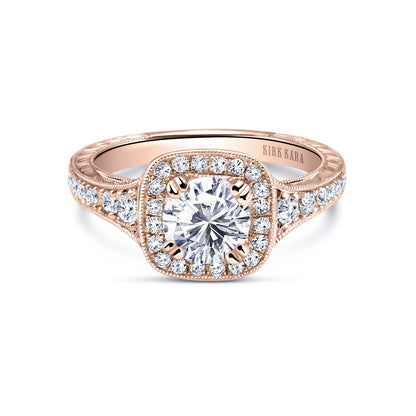 Engraved Filigree Halo Diamond Engagement Ring