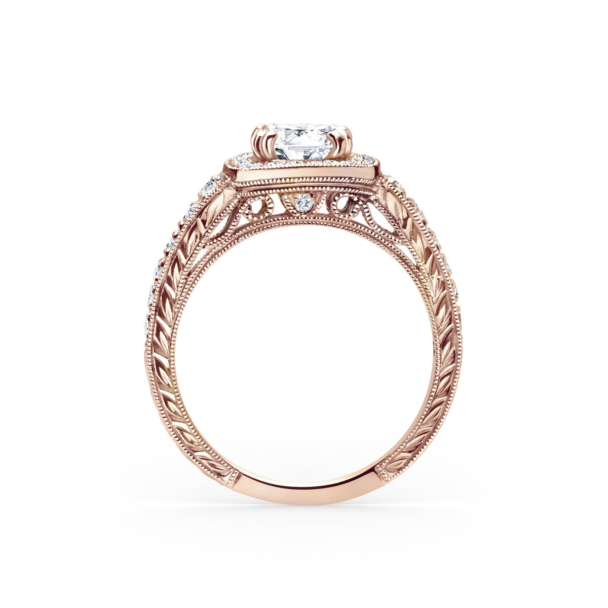 Engraved Filigree Halo Diamond Engagement Ring