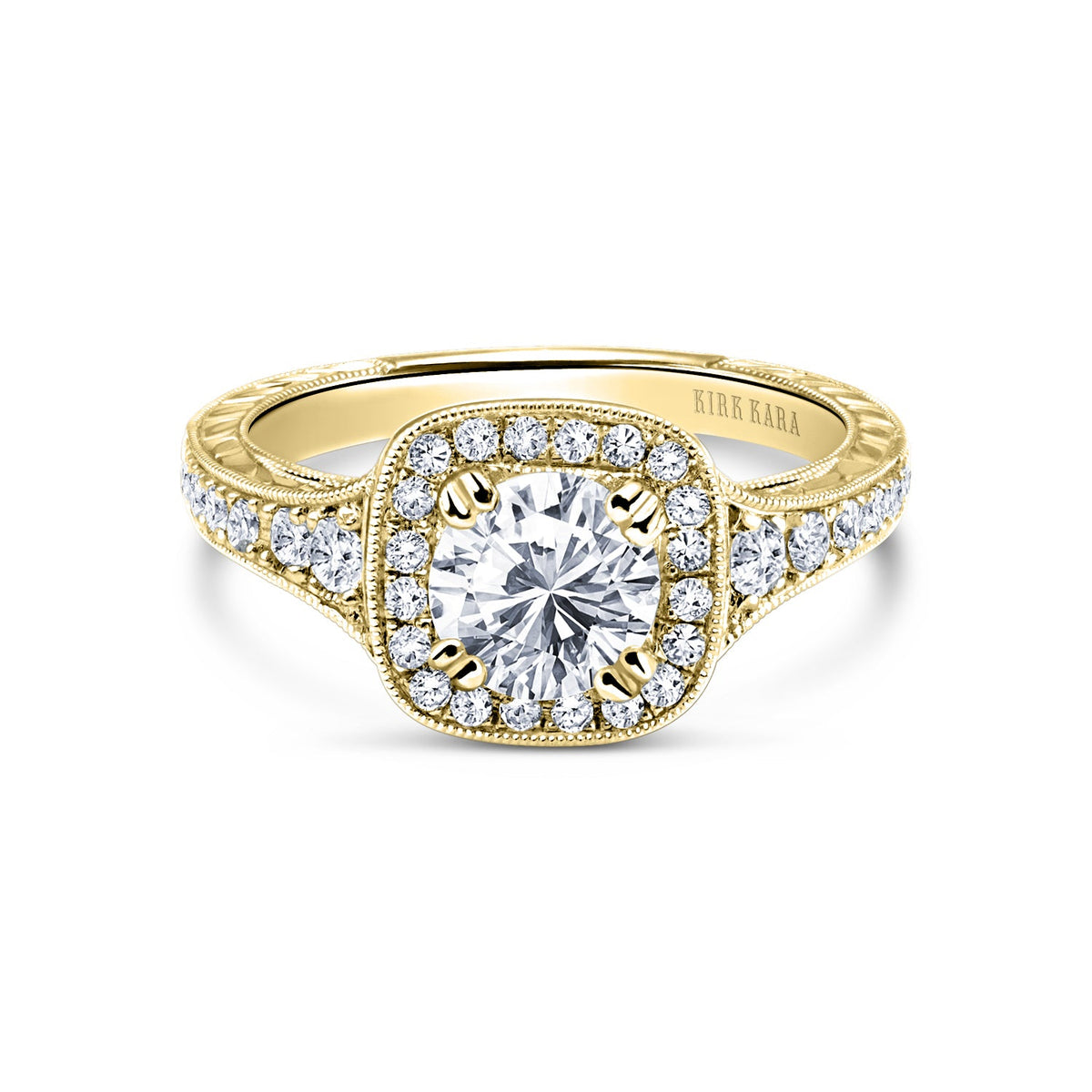 Engraved Filigree Halo Diamond Engagement Ring
