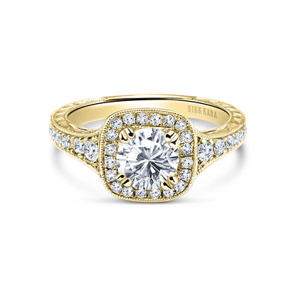 Engraved Filigree Halo Diamond Engagement Ring