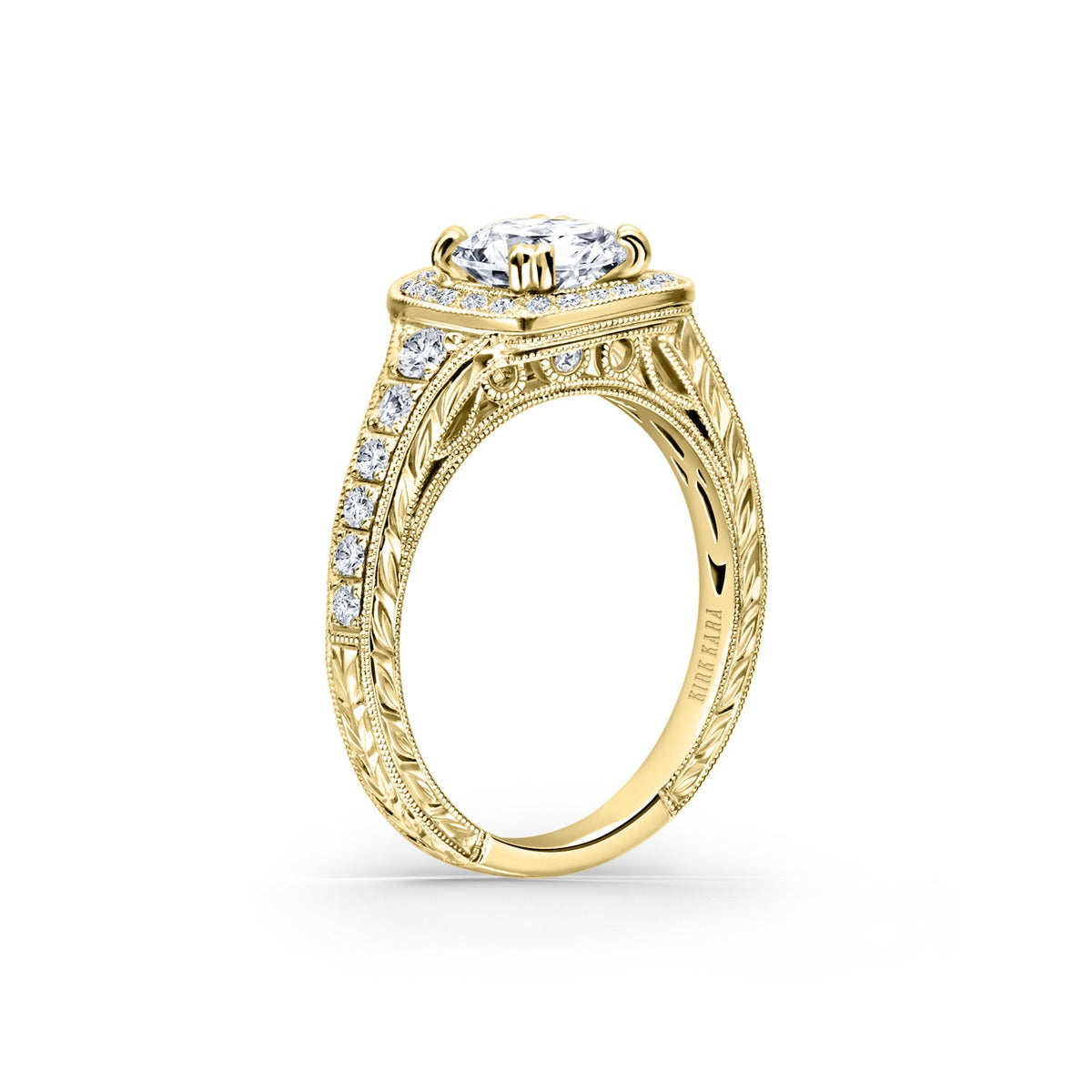 Engraved Filigree Halo Diamond Engagement Ring