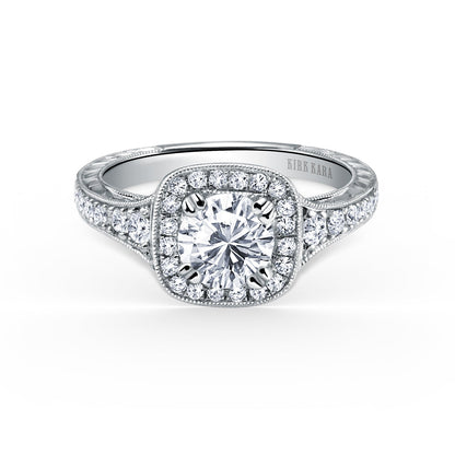 Engraved Filigree Halo Diamond Engagement Ring
