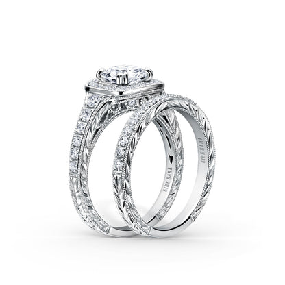 Engraved Filigree Halo Diamond Engagement Ring